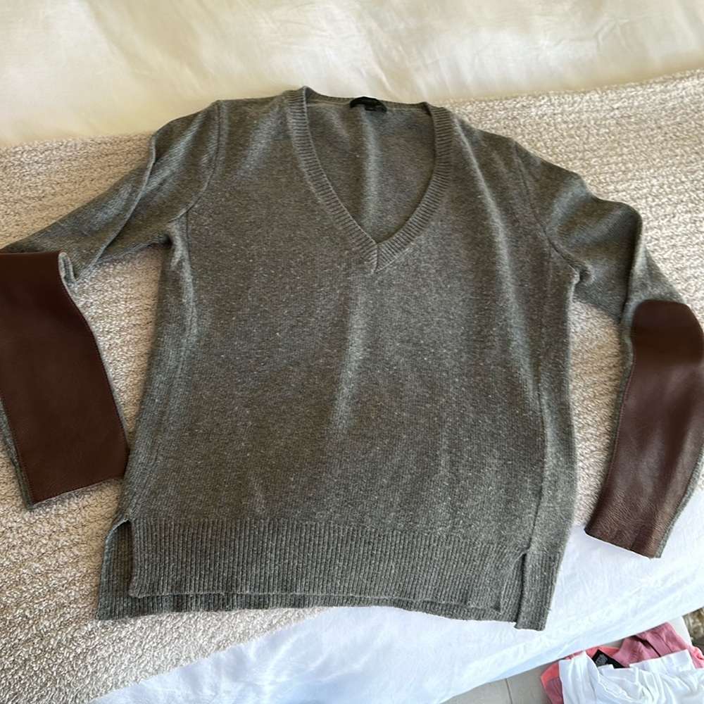 Jcrew Sweater w Leather Sleeve Detail